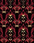 Black Red Ornate Floral Pattern Rug