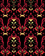 Black Red Ornate Floral Pattern Rug