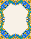 Vibrant Blue Floral Golden Border Rug