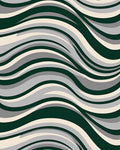 Dark Green Cream Gray Wavy Flow Rug