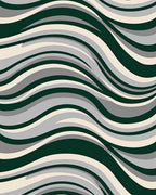 Dark Green Cream Gray Wavy Flow Rug