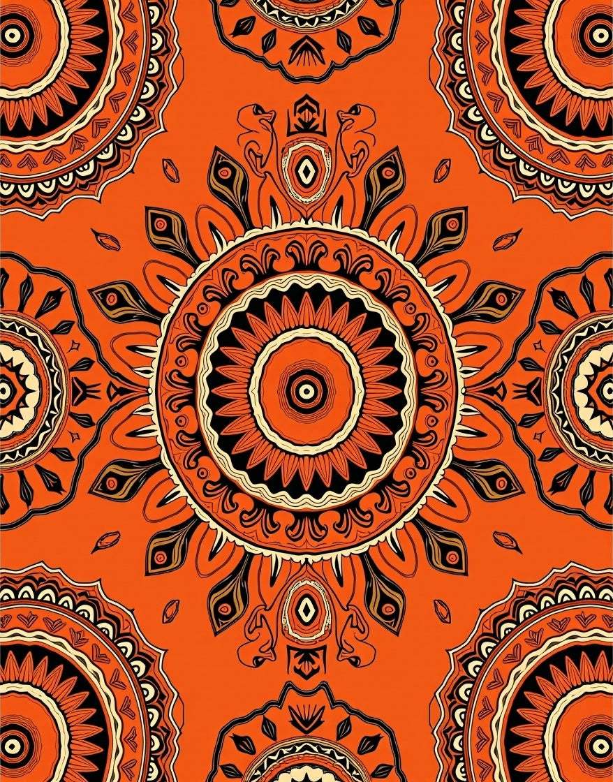 Bold Orange Mandala Pattern Rug