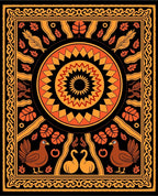 Folklore Animal Sunburst Pattern Rug