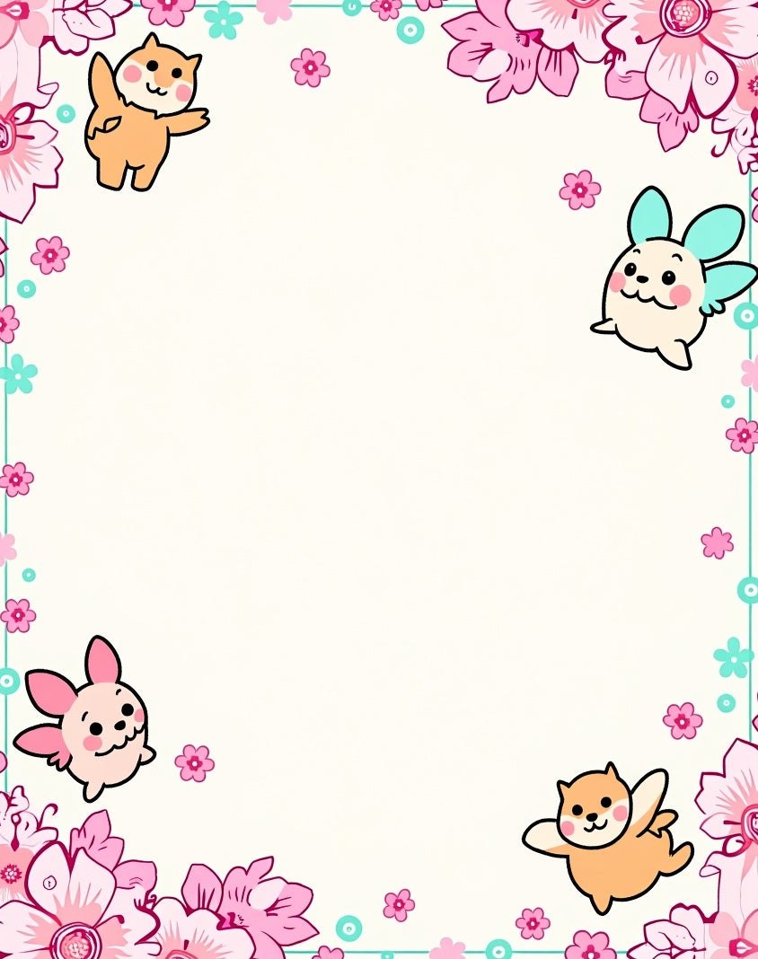 Cute Animal Floral Pink Accent Rug