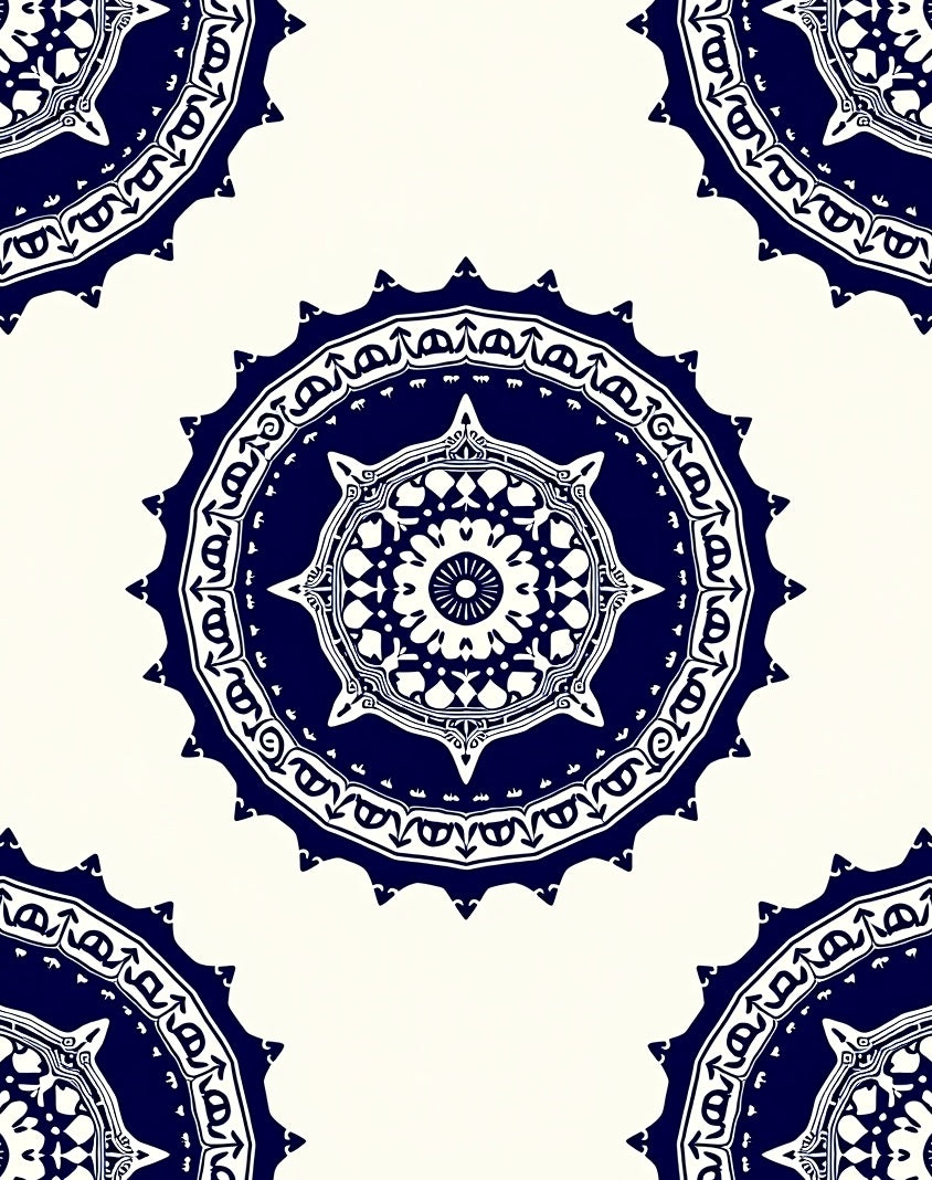 Indigo Cream Mandala Design Rug