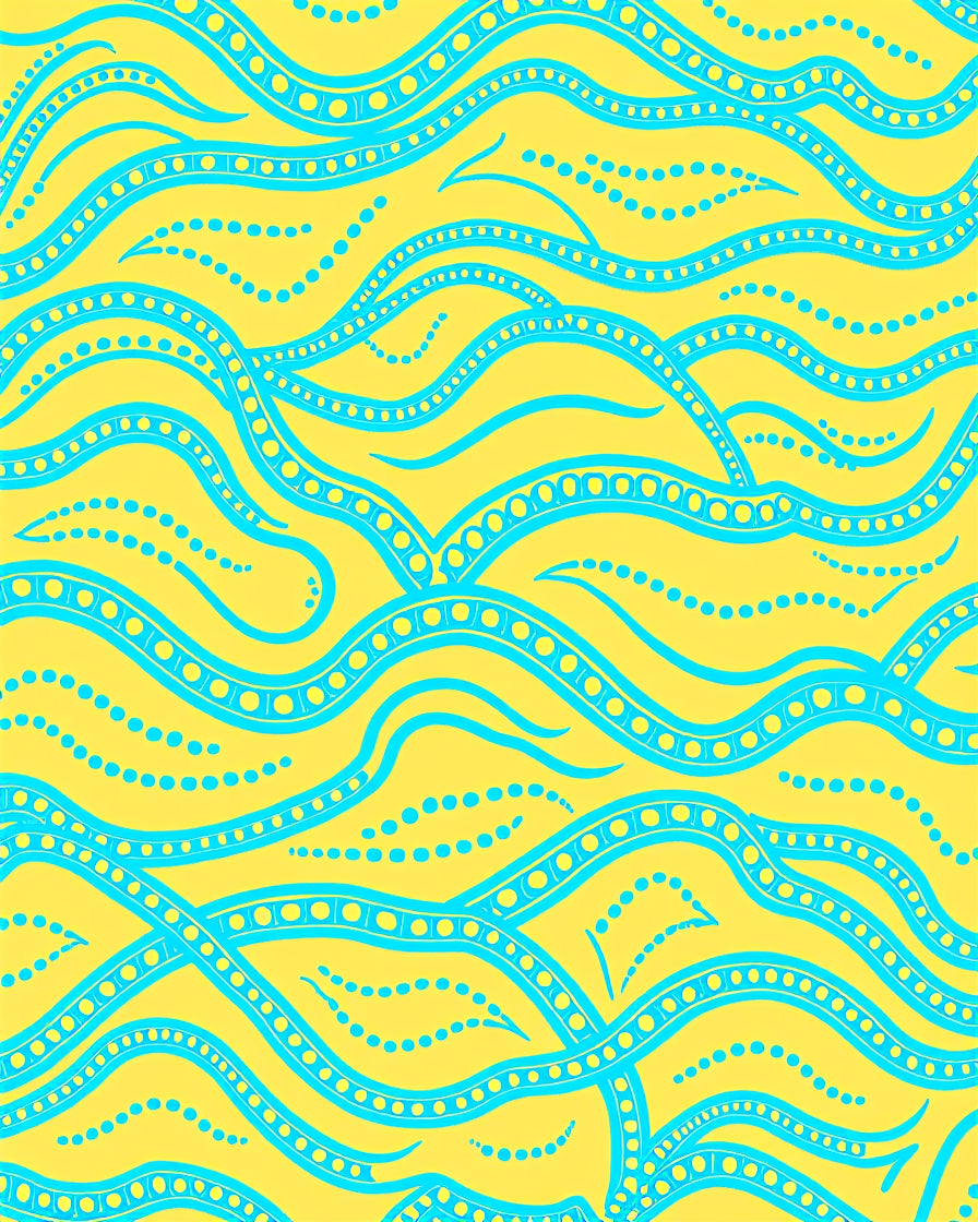 Bright Yellow Aqua Wave Pattern Rug