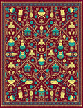 Whimsical Folk Art Village Pattern Rug