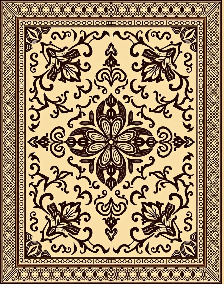 Intricate Floral Scrollwork Pattern Rug