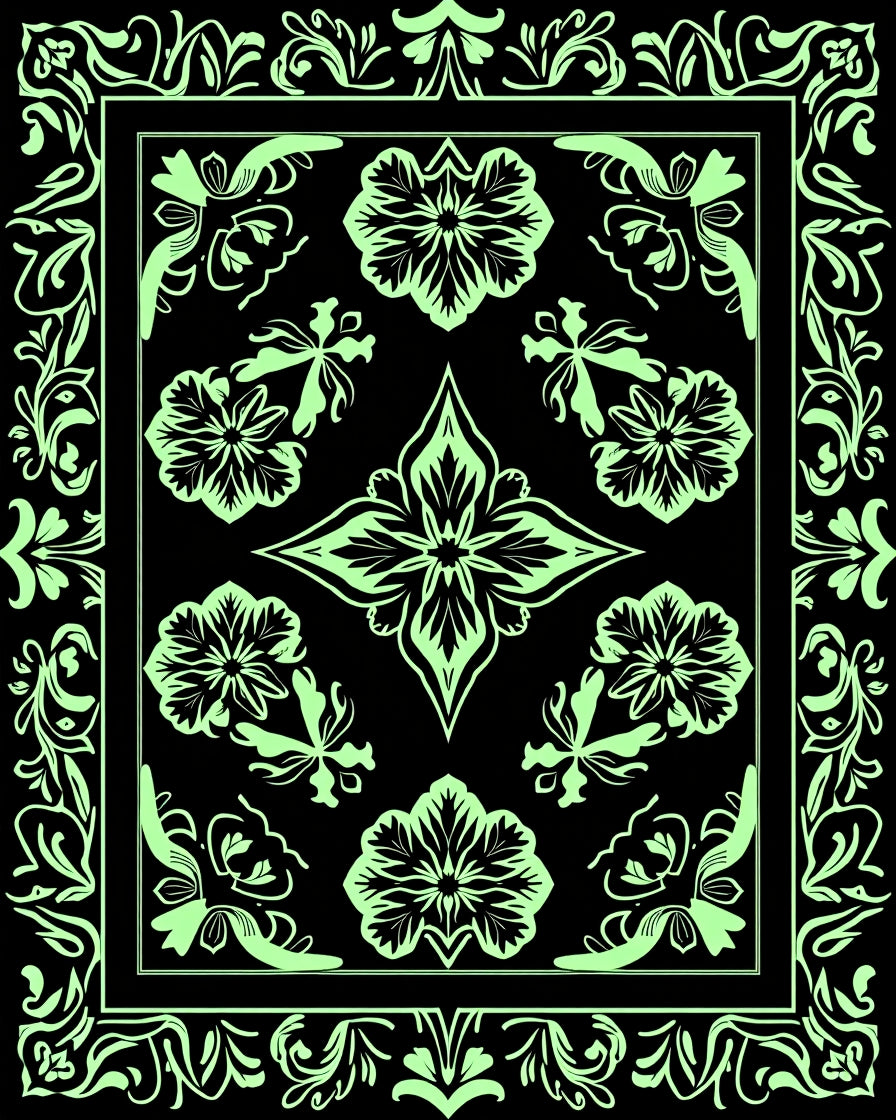 Art Nouveau Floral Border Design Rug