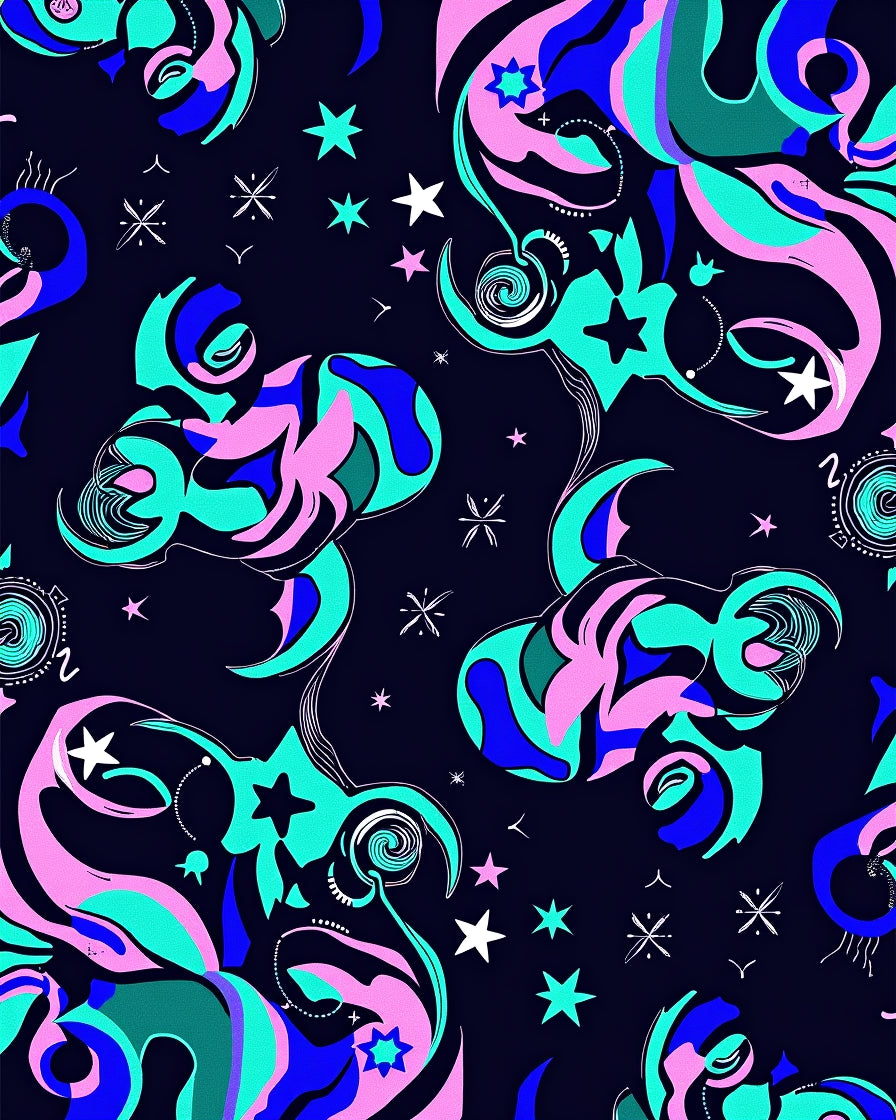 Cosmic Swirls Pink Aqua Blue Night Rug