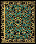 Emerald Gold Intricate Floral Pattern Rug