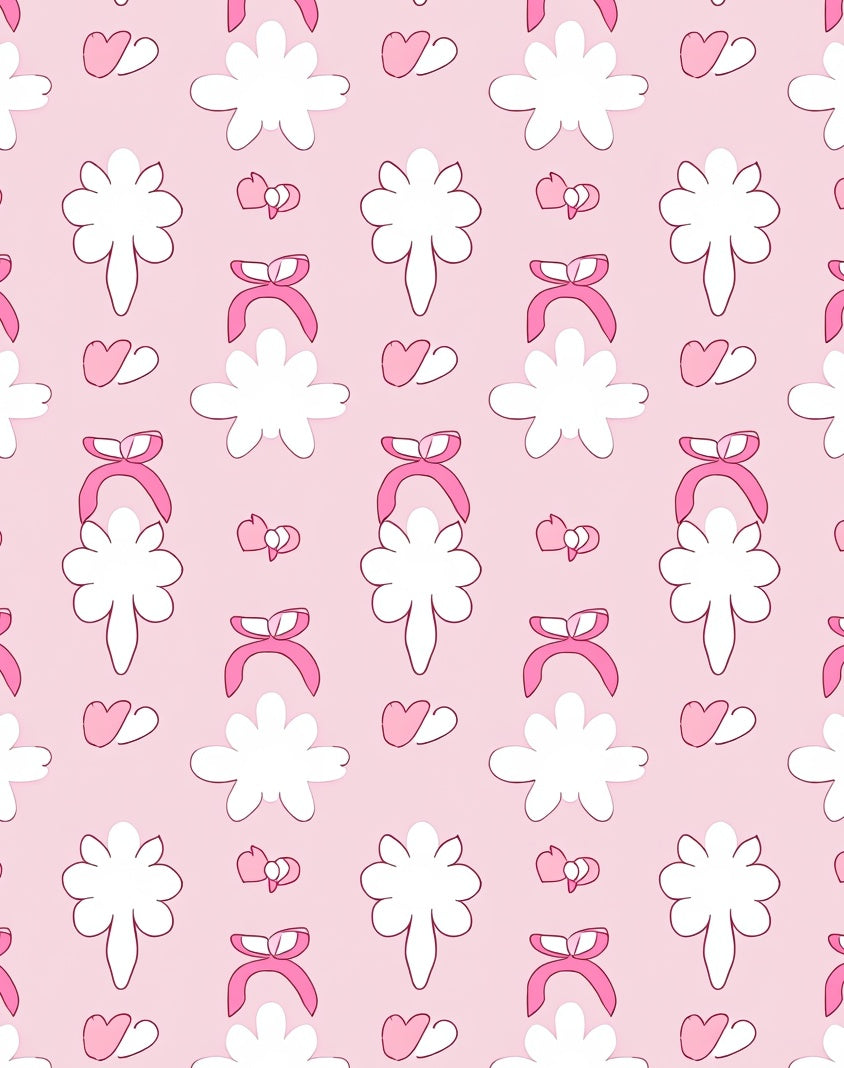 Cute Pink Heart Bow Pattern Rug