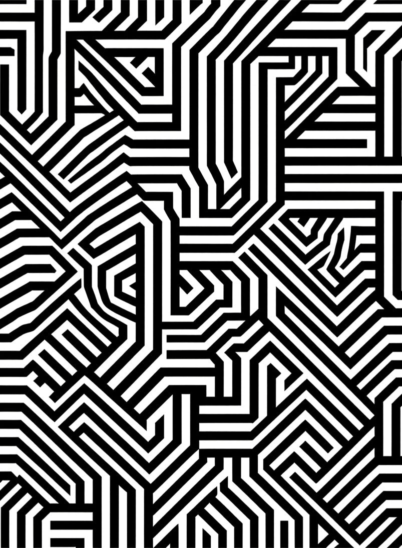 Black White Bold Labyrinth Pattern Rug