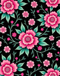 Bold Pink Floral Vines Pattern Rug
