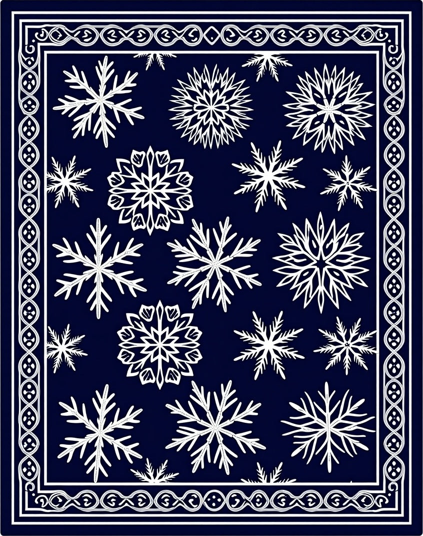 Deep Blue Snowflake Winter Celebration Rug