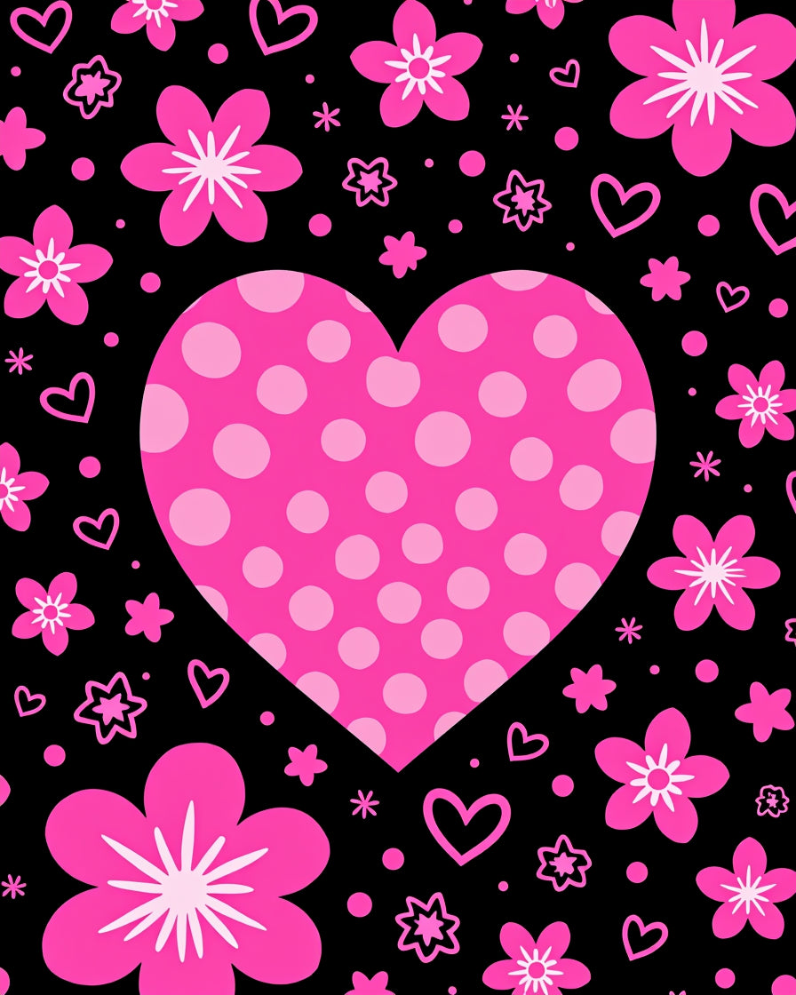 Pink Heart Floral Pattern Rug