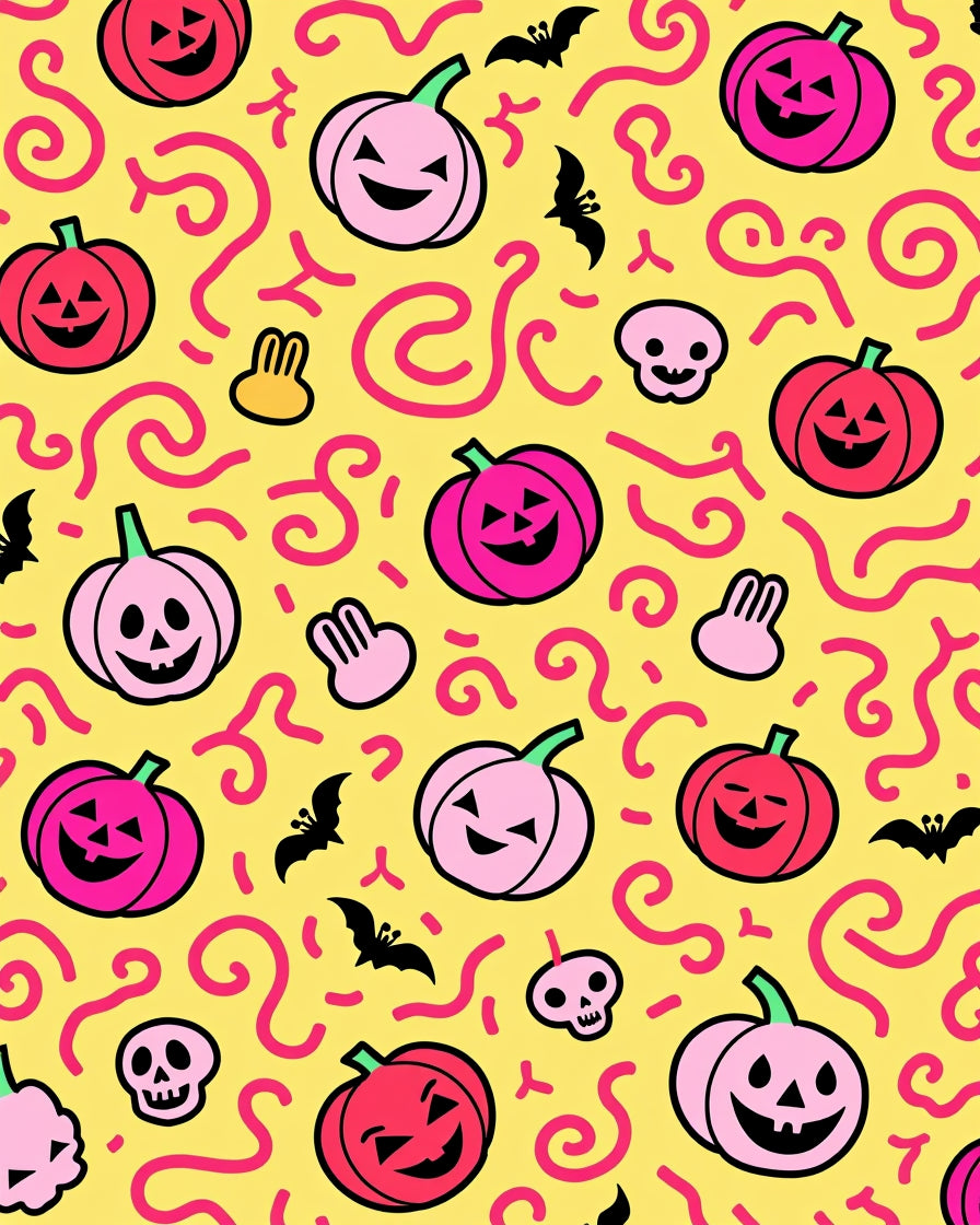 Whimsical Pink Red Pumpkin Bats Rug