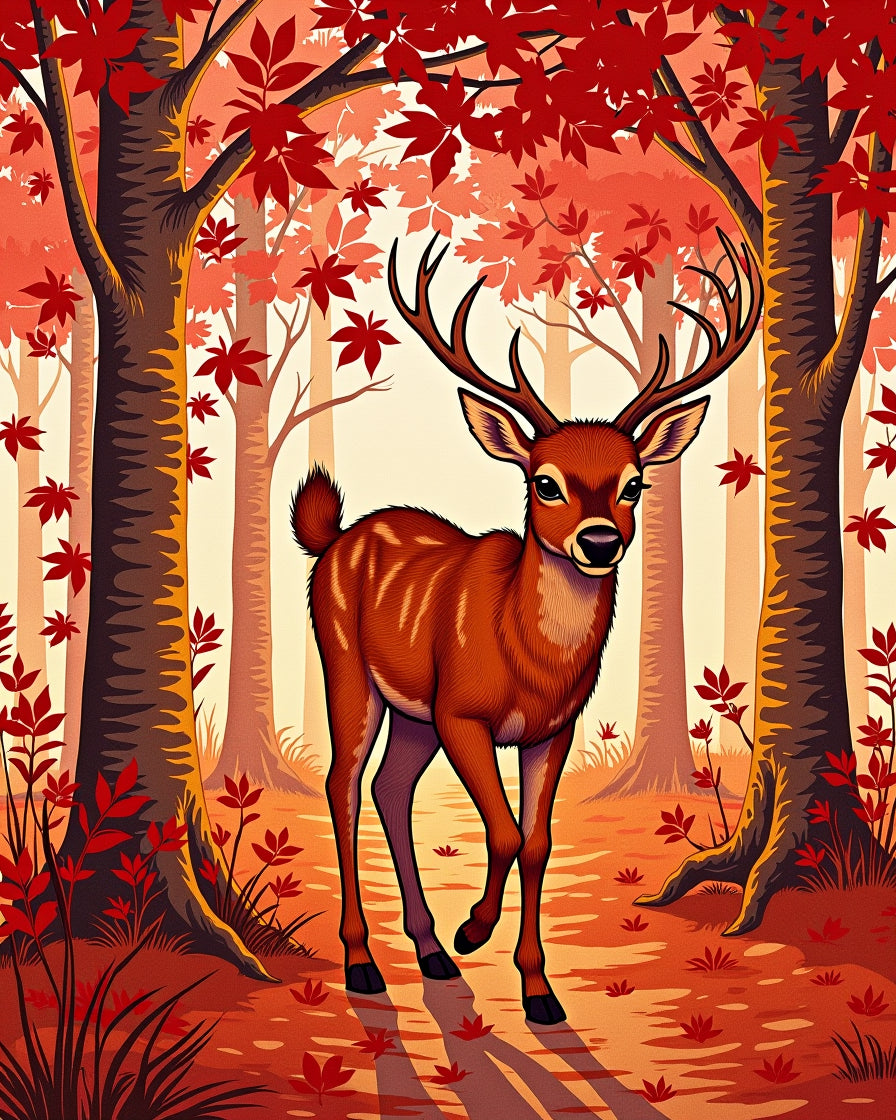 Autumn Forest Deer Pattern Rug