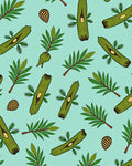 Green Botanical Leaf and Seed Pattern Rug