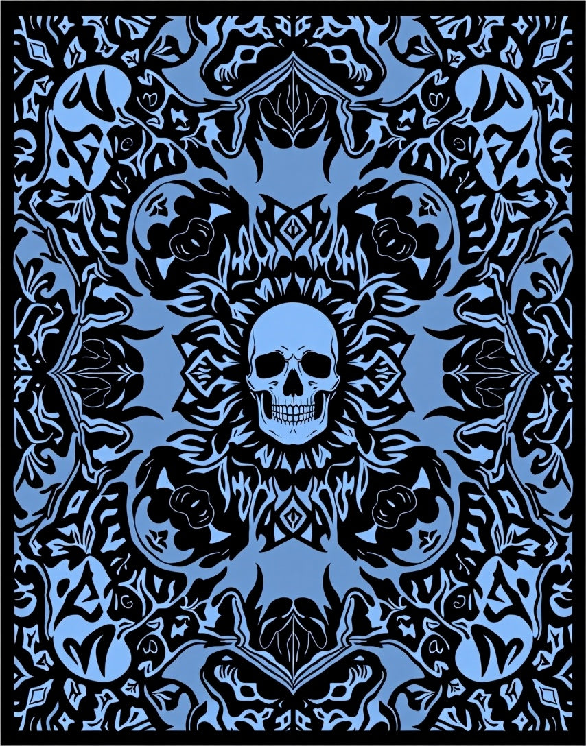 Gothic Skull Blue Black Pattern Rug