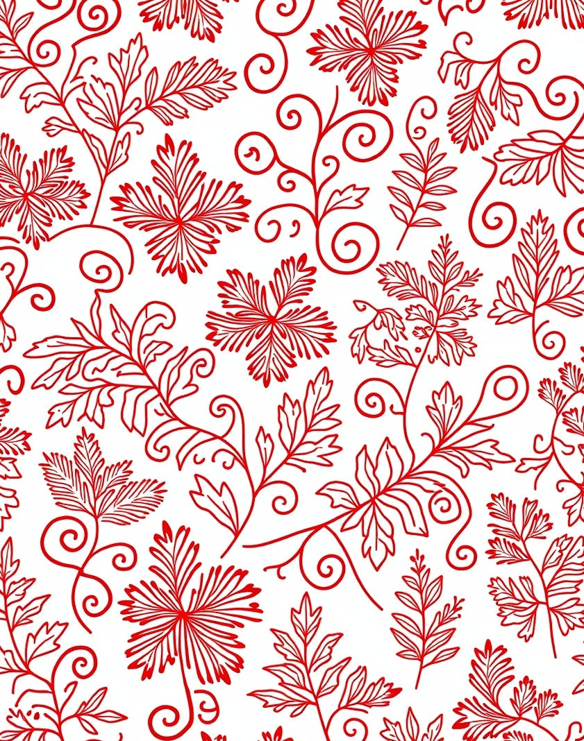 Crimson Red Floral Botanical Swirl Rug