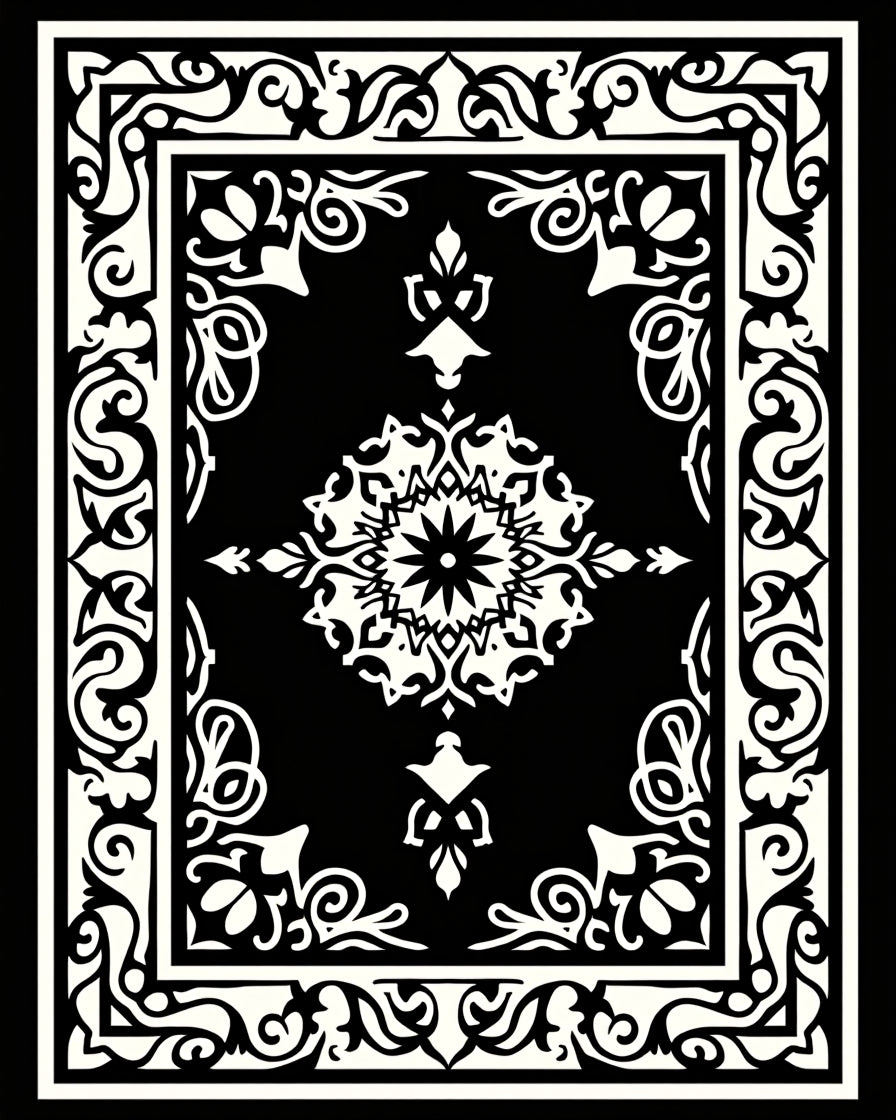 Orante Black White Medallion Design Rug