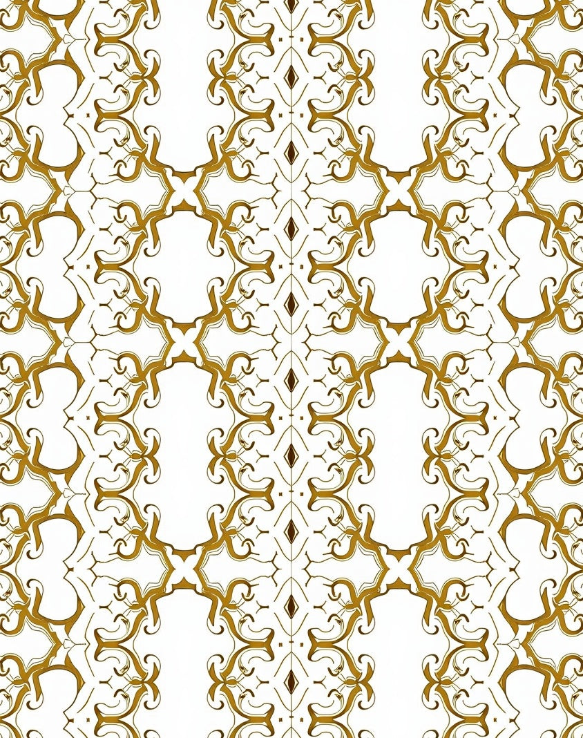 Ornate Gold White Stylized Scroll Pattern Rug