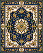 Golden Navy Floral Medallion Design Rug