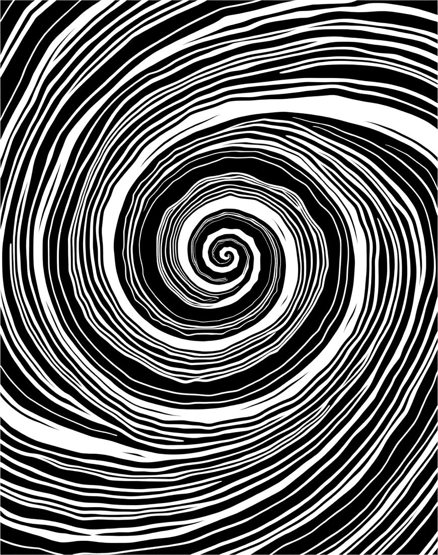 Black White Dynamic Swirl Pattern Rug