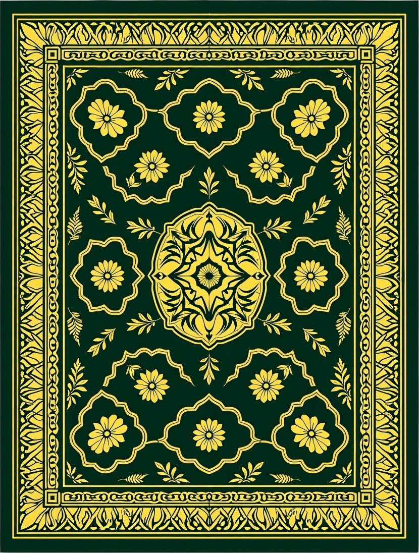 Elegant Green Gold Floral Medallion Rug