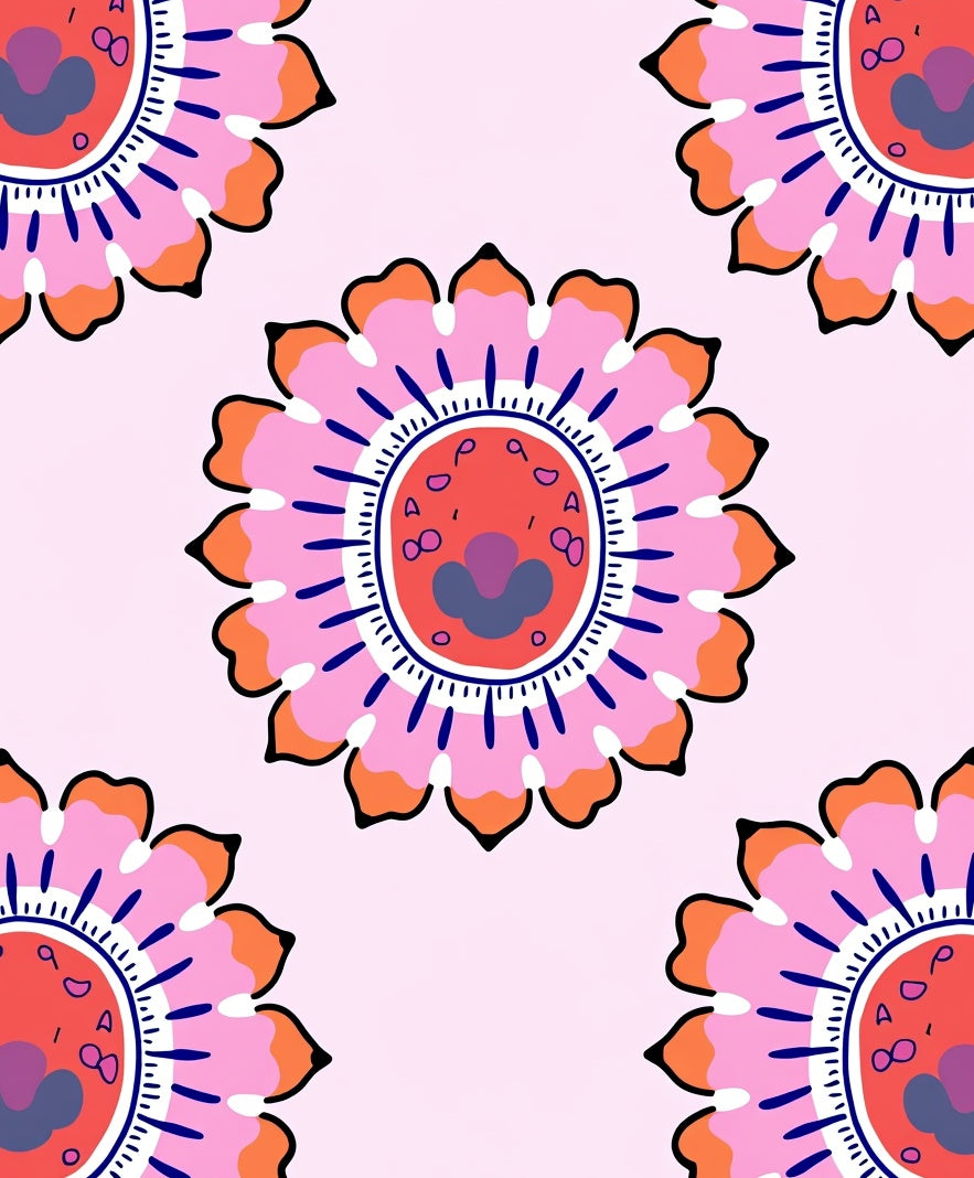 Pink Floral Pattern With Orange Accents Rug