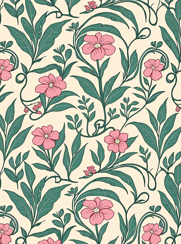 Floral vine pattern in pink and green Rug