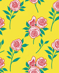Red Rose Pattern With Teal Leaves Rug