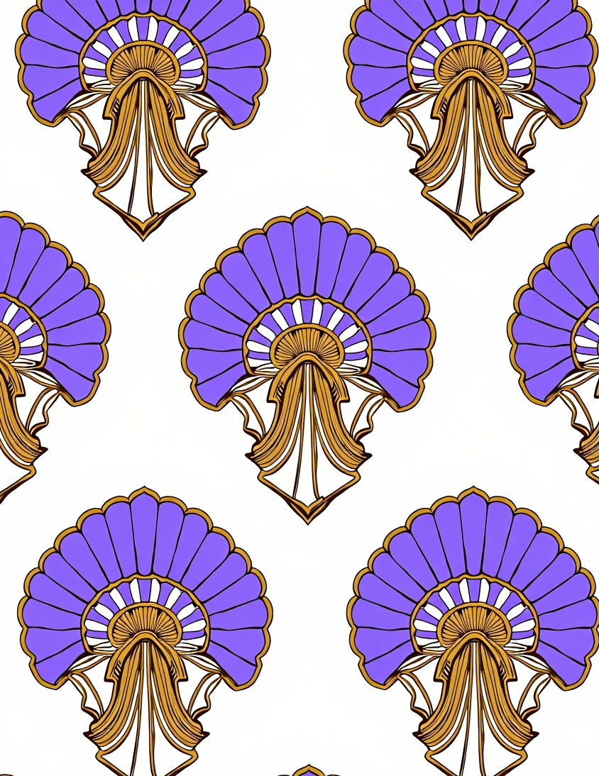 Art Deco Fan Pattern Violet Gold Rug