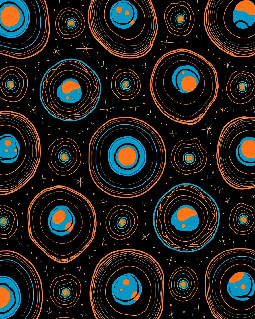 Abstract Orange Blue Cosmic Circles Rug