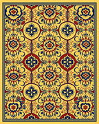 Ornate Floral Medallion Yellow Red Blue Rug