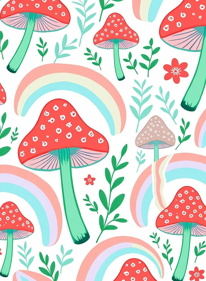 Whimsical Mushroom Rainbow Foliage Design Rug