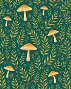 Golden Mushroom Forest Whimsical Rug