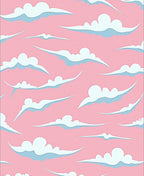 Whimsical Cloud Patterned Pink Blue Rug