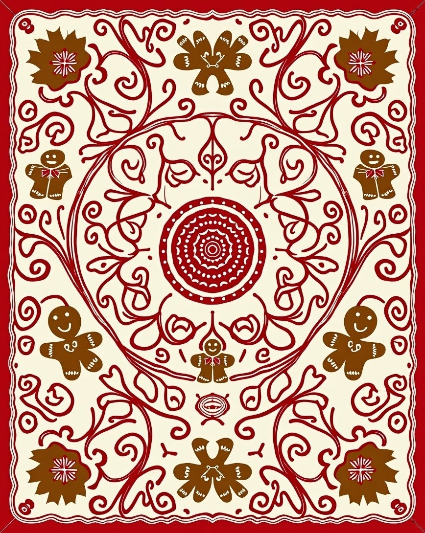 Whimsical Gingerbread Floral Pattern Rug