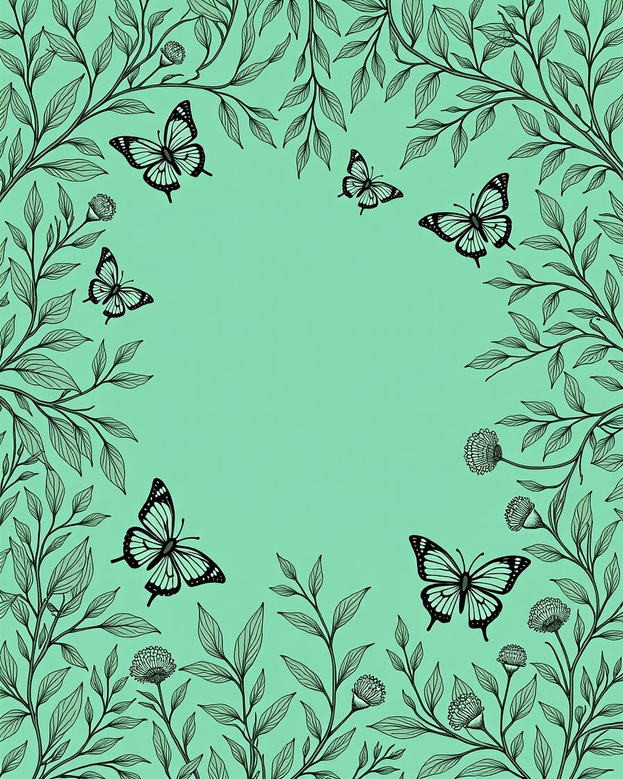 Botanical Butterfly Sketch Pattern Rug