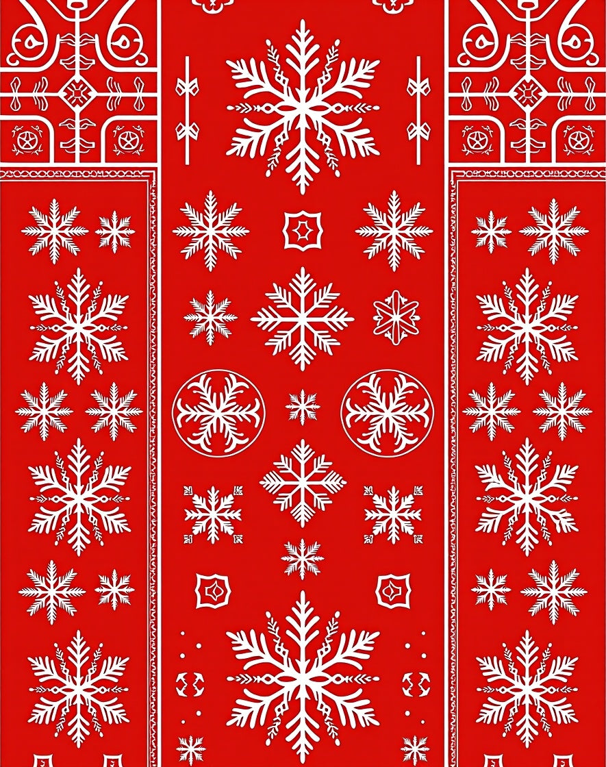 Red White Snowflake Pattern Rug