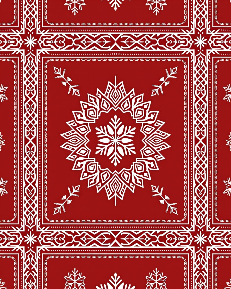 Red White Intricate Floral Mandala Design Rug