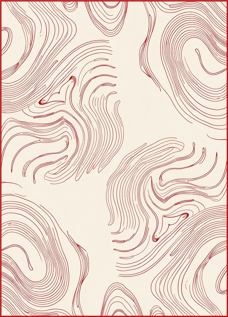 Abstract Red Swirl Contour Pattern Rug