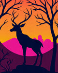 Bold Deer Silhouette With Vibrant Sunset Rug