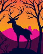 Bold Deer Silhouette With Vibrant Sunset Rug