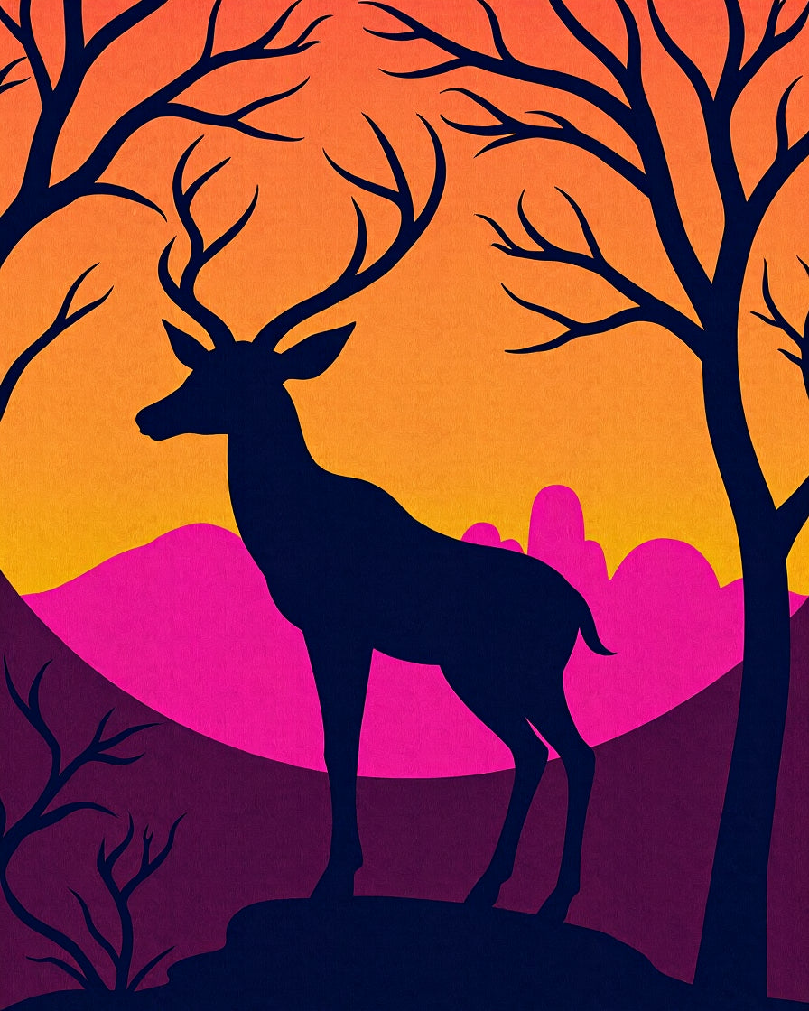 Bold Deer Silhouette With Vibrant Sunset Rug