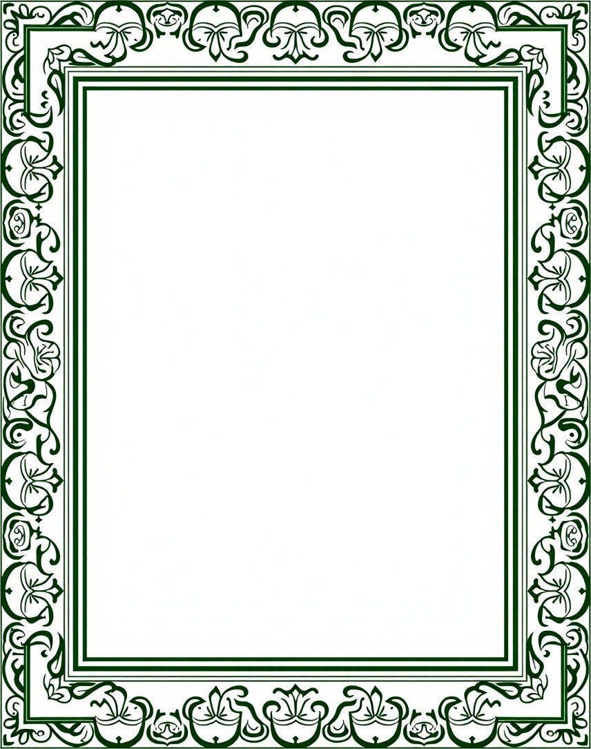 Dark Green Botanical Scroll Frame Rug