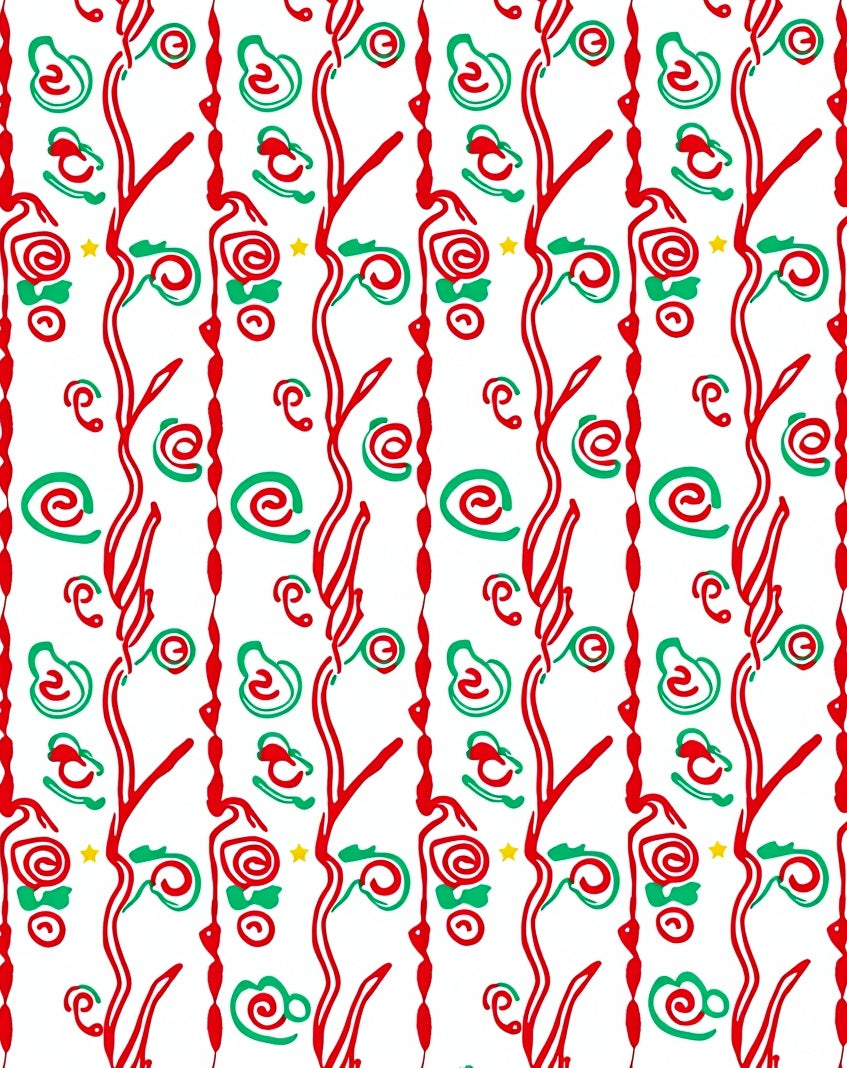Red Green Whimsical Swirl Star Rug