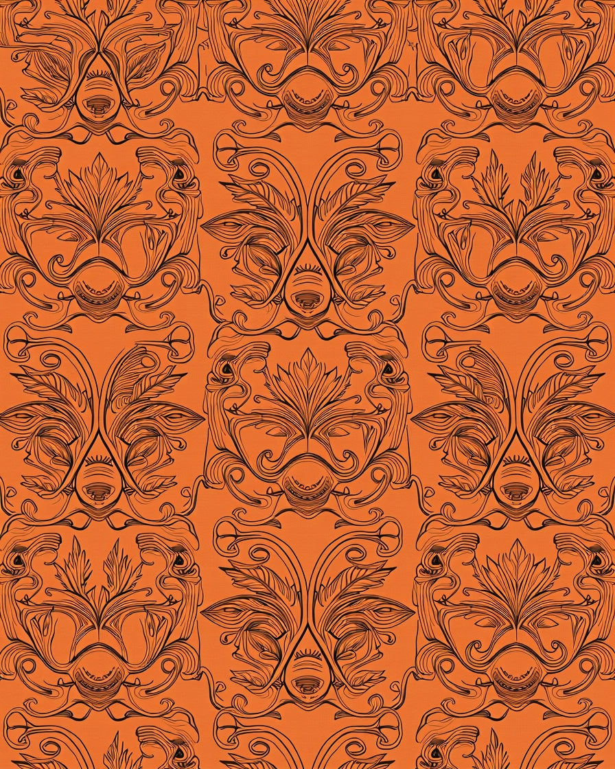 Bold Orange Floral Face Pattern Rug